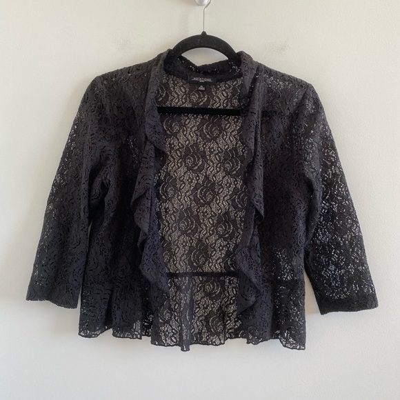 Notations Black Lace Open Cardigan Size Petite Large - Picture 1 of 4